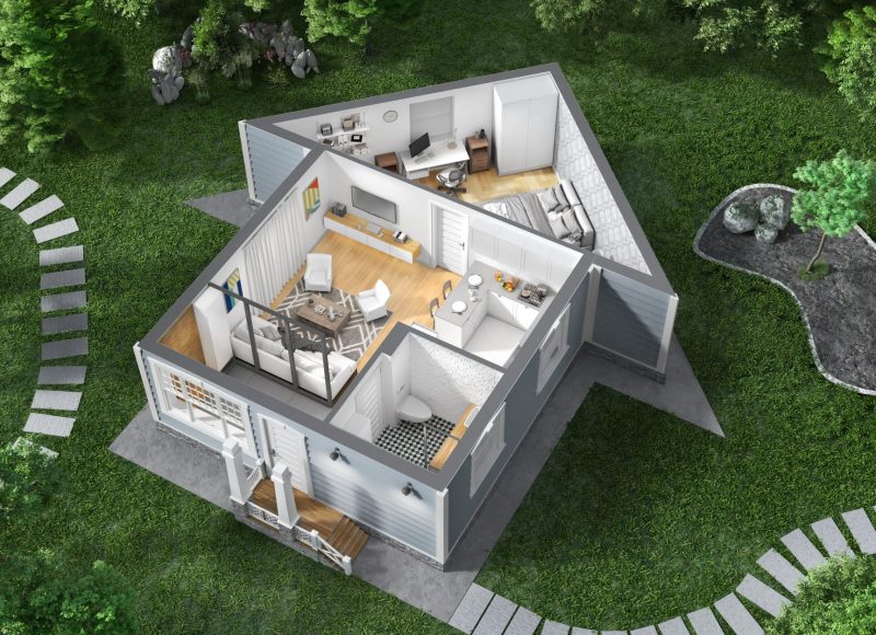 Représentation visuelle du réaménagement d'extension de maison en ossature bois bien isolée
